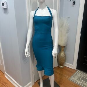 Teal Halter Midi bandage Dress